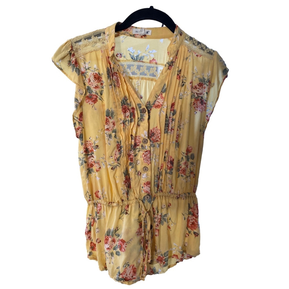 Women's Mine... Blouse - Floral - Yellow - Size M